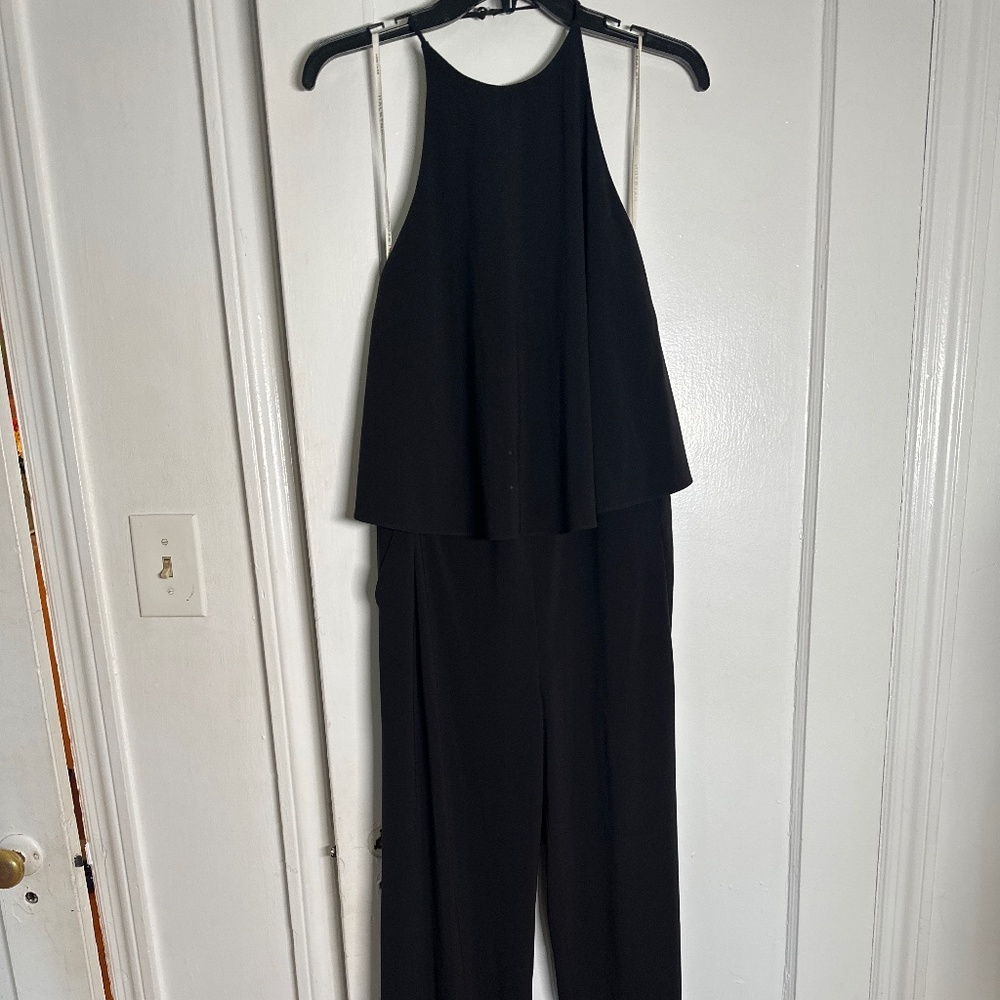 Halston Heritage Backless Stretch Crepe Halter Jumpsuit